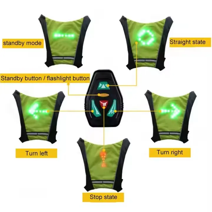 XUNTING Wireless Remote Control Led Luminous Warning Cycling Vest Running Safety Vest Night Running Luminous Indicator Back Clip