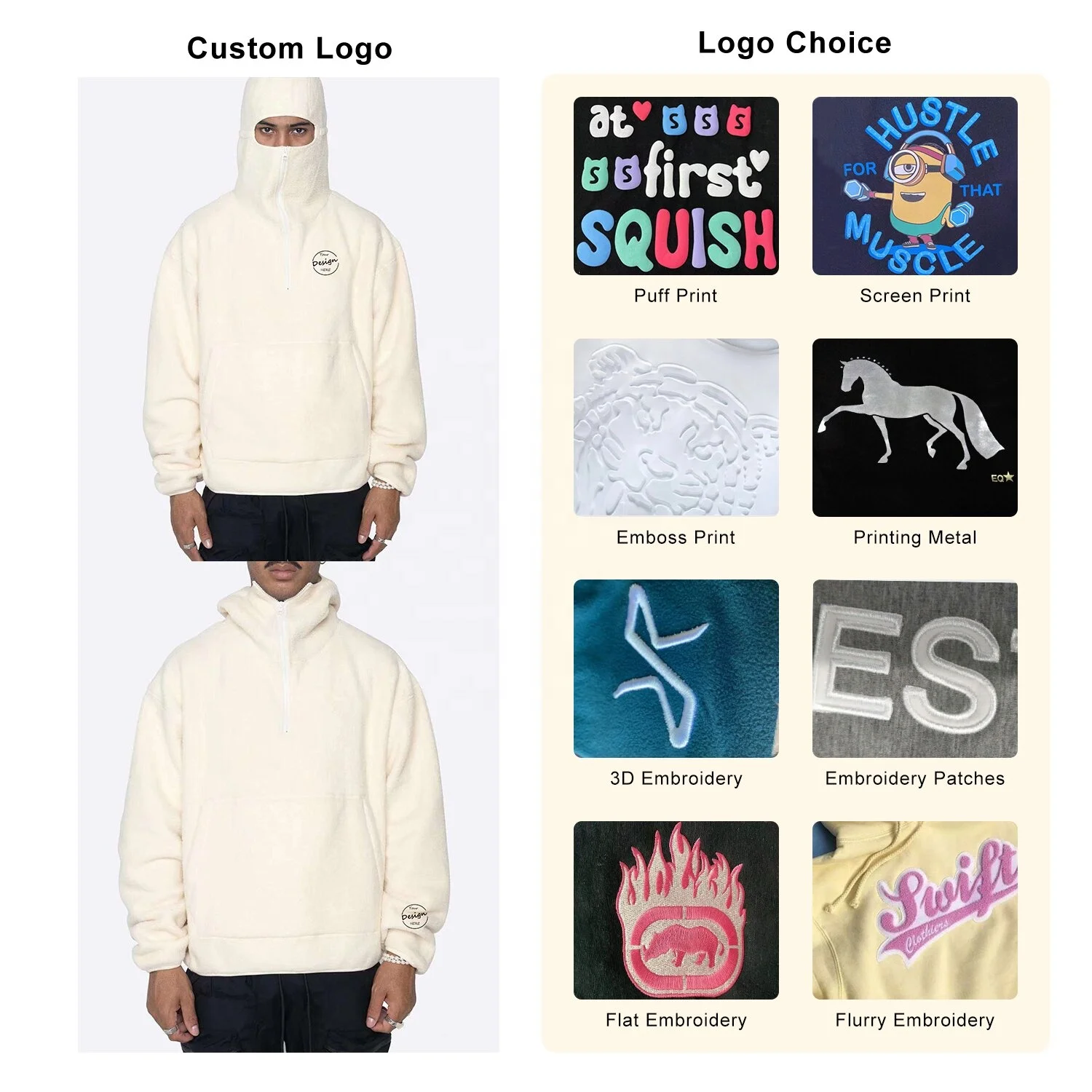 Hip Hop Embroidery Men Wholesale Casual Custom Gym Sherpa Fleece Streetwear Pullover Ninja Hoodie Heavy With Face Mask