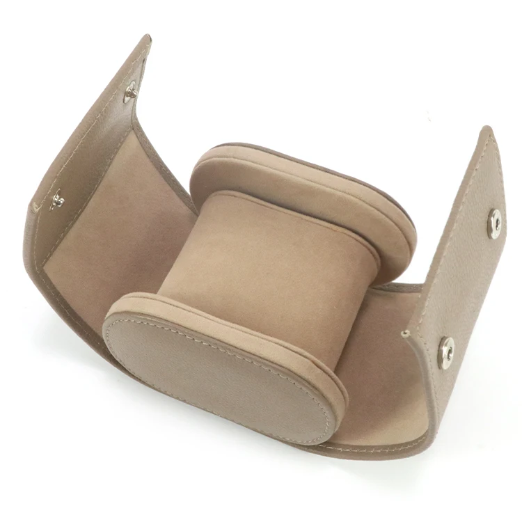 Fashion Design Custom Portable PU Leather Men Watch Box Travel Roll Case with  Button Closure