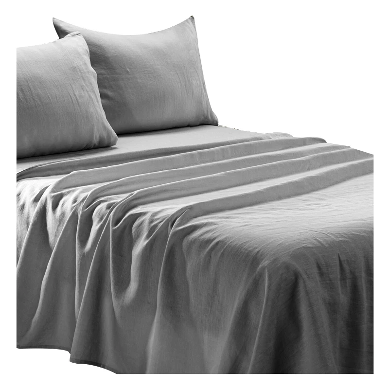 100% French Flax Linen Bed Sheets Set Deep Pocket 4 Pcs Breathable Soft Stone Washed Linen Bedding Set