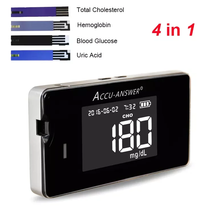 Self diagnostic 4 in 1 blood glucose meter cholesterol and uric acid hemoglobin meter household medical devices