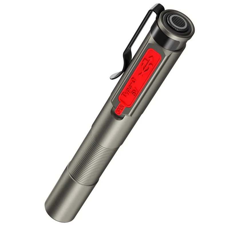 New high quality Mini Portable Pocket Flashlight Type C Charging Mini Led pen light With Clip