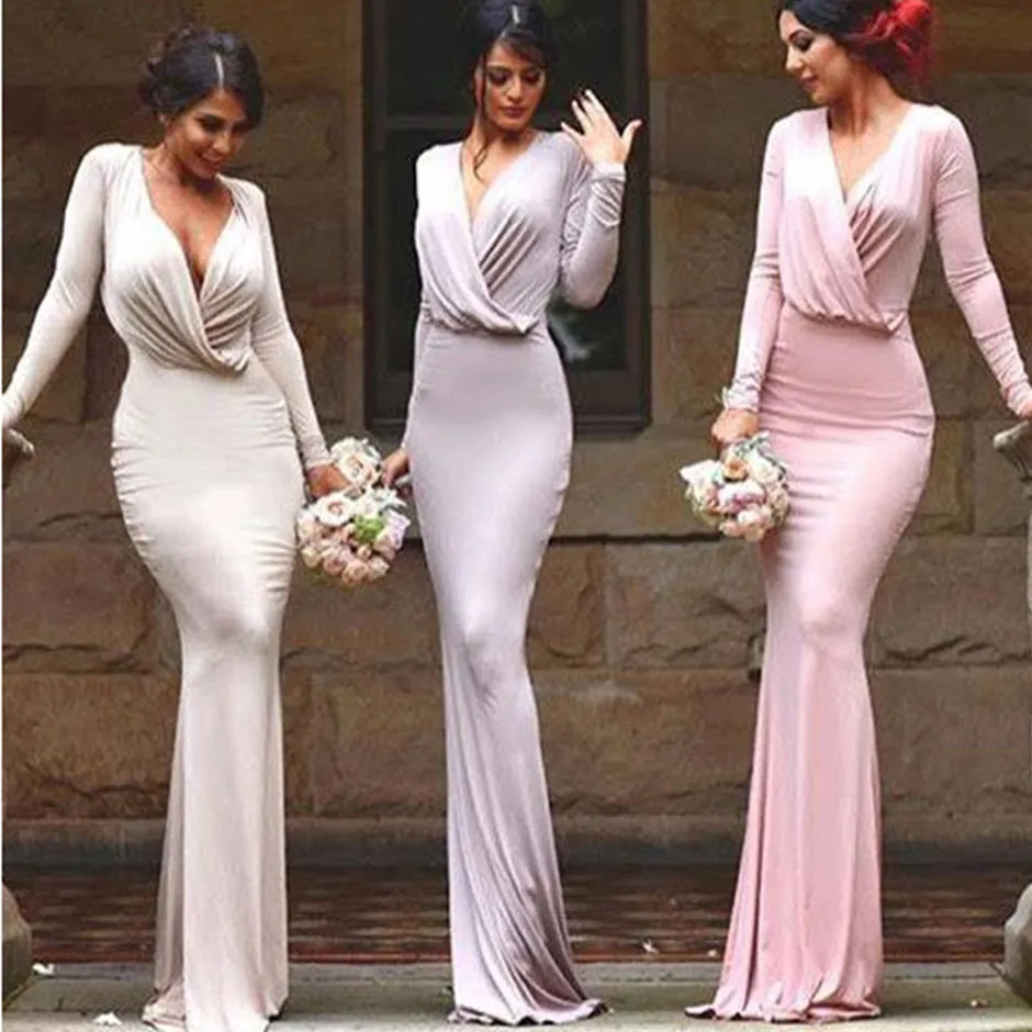 
Sheath Column V-neck Floor-Length Female Clothes African Women Evening Bridesmaid Dress 