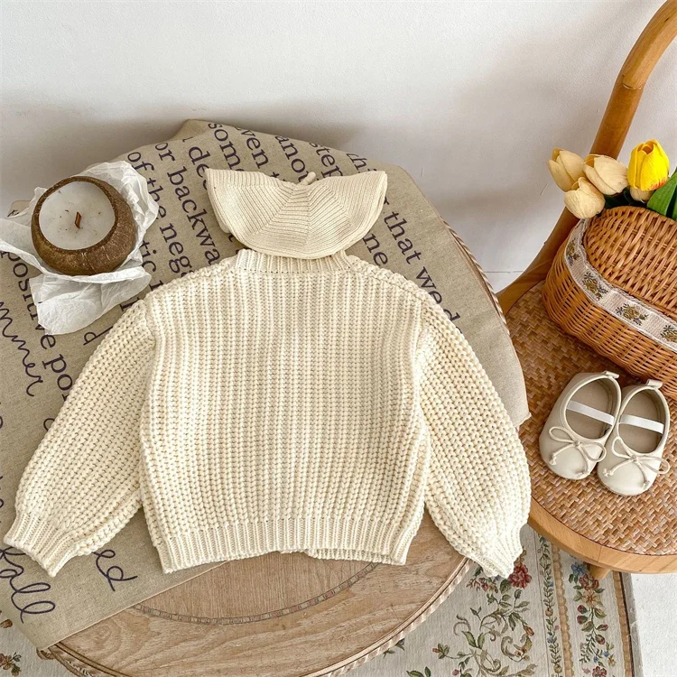 Spring Autumn Newborn Long Sleeve Boys Girls Knit Cardigan Comfortable Soft Thick Knit V-Neck Jacket Sweater for Unisex Babies