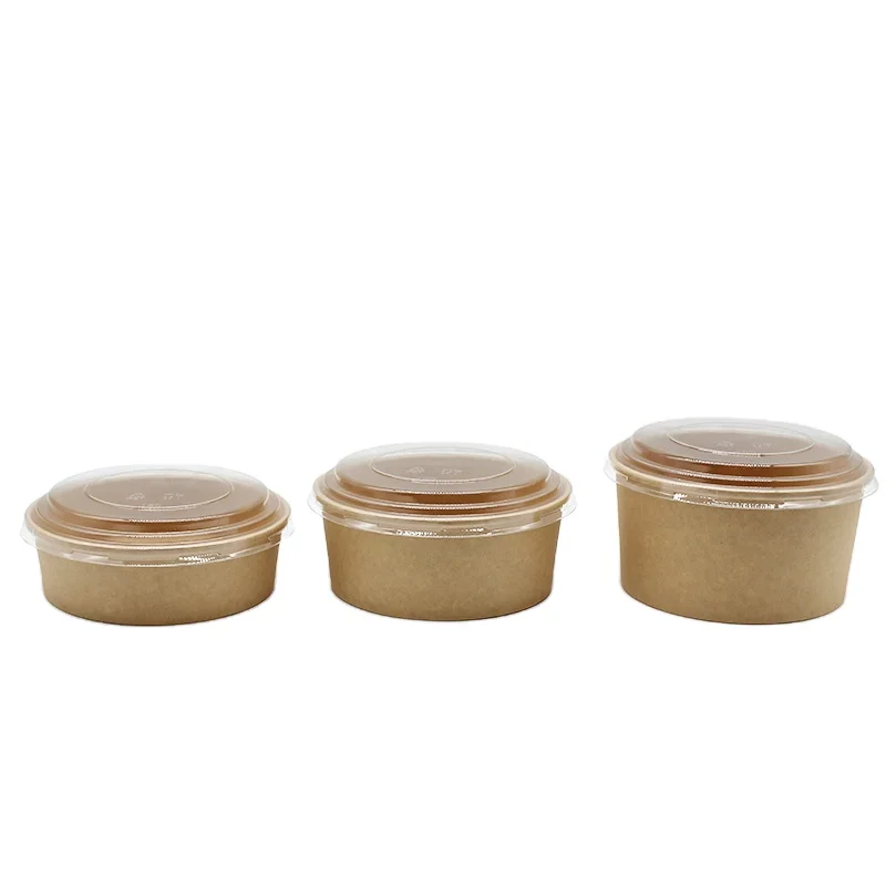 
1000ml Wholesale Eco-friendly Kraft Salad Disposable Paper Bowl With Plastic Lid 