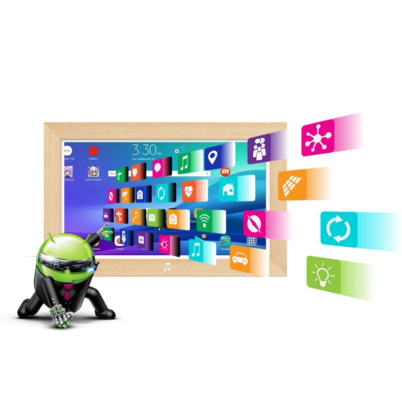 Wall-Mounted Wooden Frame Photo Video Player Digital Signage 32 Inch Touch Screen Quad Core Android Tablet with WiFi POE NFC