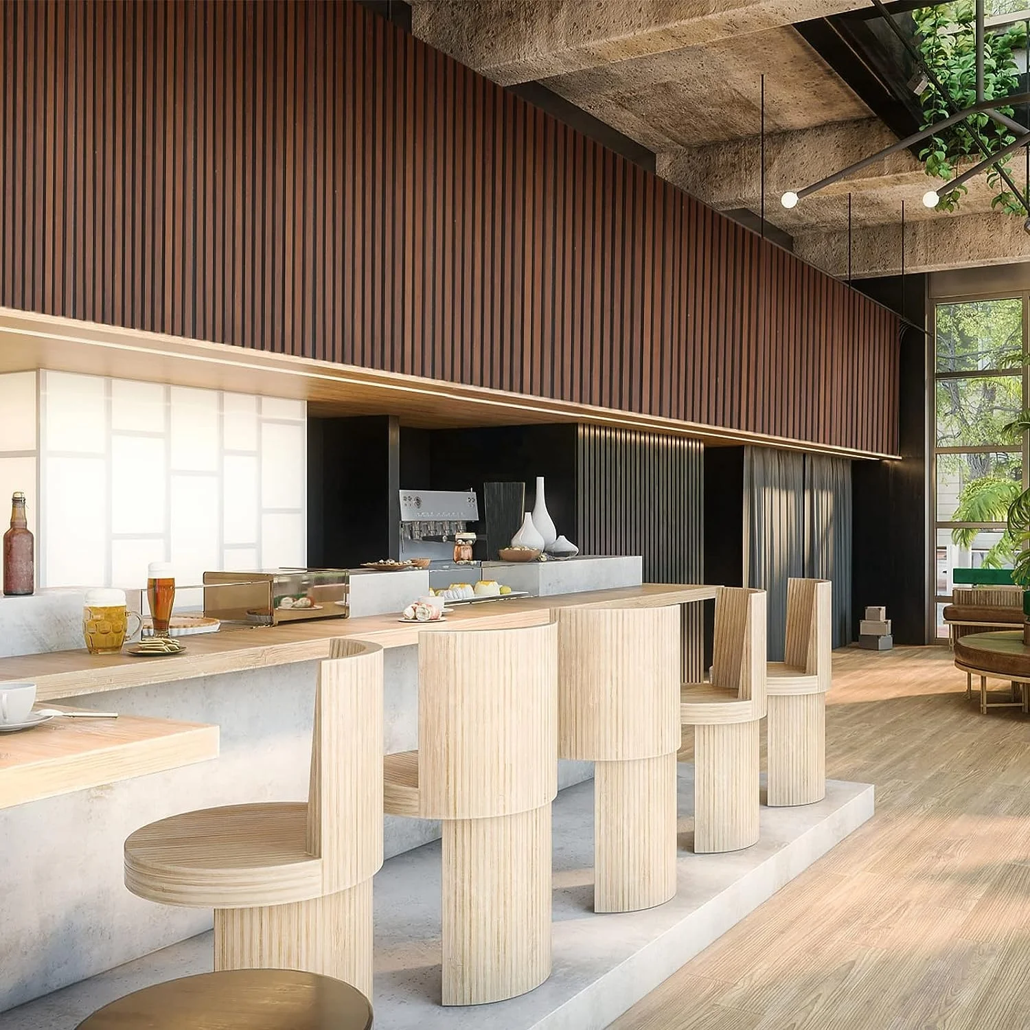 Manufacturer Sound absorbing 3D Wood Acoustic Slat Wall Panels For Hotel Lobby Restaurant interior Wall and Ceiling Decor