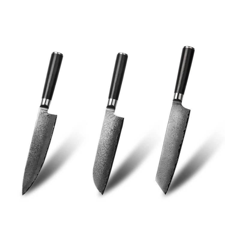 Low MOQ Customized Multi-purpose Daily Cutting 7 Piece  Stainless Steel Carbon Fiber Damascus Chef Kitchen Knife Set