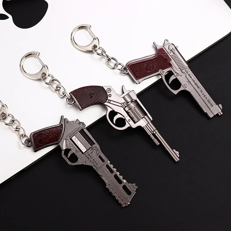 Hot Sale Small Revolver Gun Key Chain Alloy Model Weapon Pendent Custom Gun Keychain