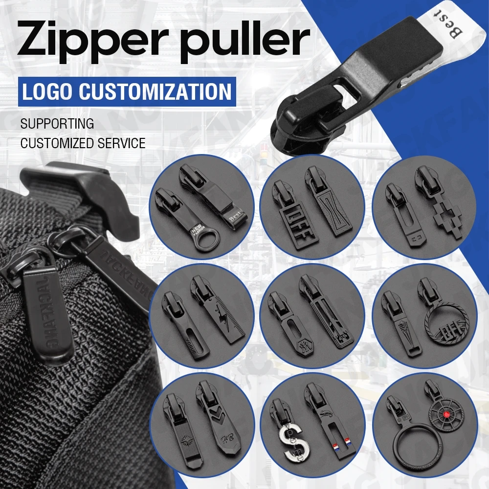 Godl custom logo locking bag stainless steel metal zipper head puller zinc alloy size 5 zipper slider with logo for backpack bag