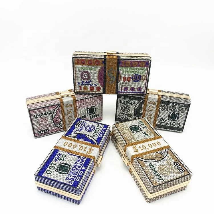 
Fashionable Purses Small Luxury Bling Hand Bags Women Rhinestone Handbags Crystal Money Dollar Clutch purses 