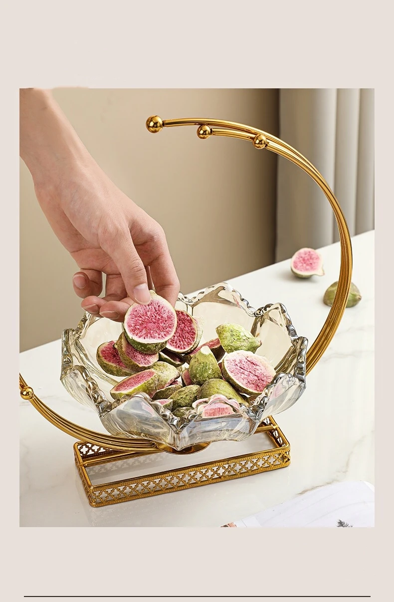 Golden Plated Decorative Table Display Moon Serving Tray Gold Glass and Metal Cake Desert Bowl Stand Fruit Plate