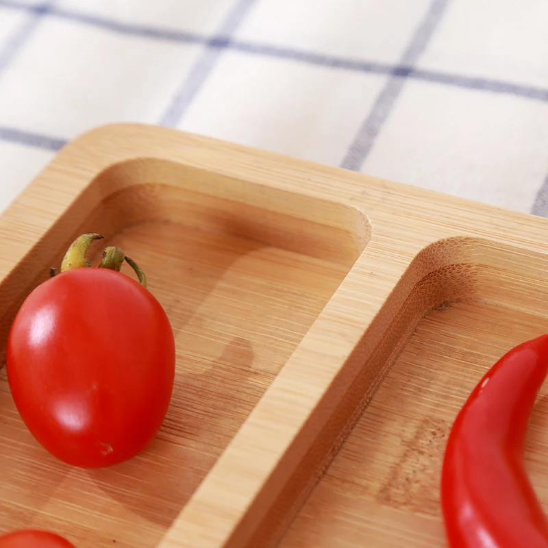 Customized High Quality Wooden Tray Restaurant Dishes Wood Dinner Food Serving Plate with 2 Compartment