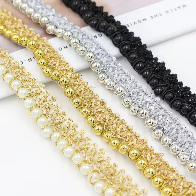 ZSY белый серебряный золотой жемчуг бисер отделка на воротник лента ширина 1 5 см для ювелирных изделий шляпа Головной убор DIY платье пояс