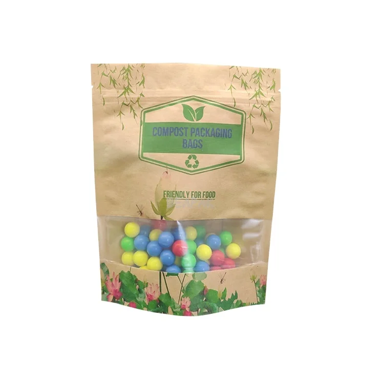 compostable Zipper Bag Reusable Food Storage paper Bags Biodegradable Stand up Pouch