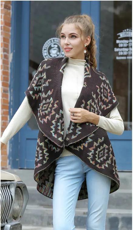 2022 Casual Sleeveless Coat Patterned Long Knit Womens Sweater Cardigan