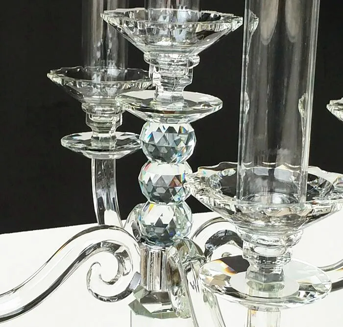 DEXI high glass tube wedding wholesale crystal 5 arm candelabra