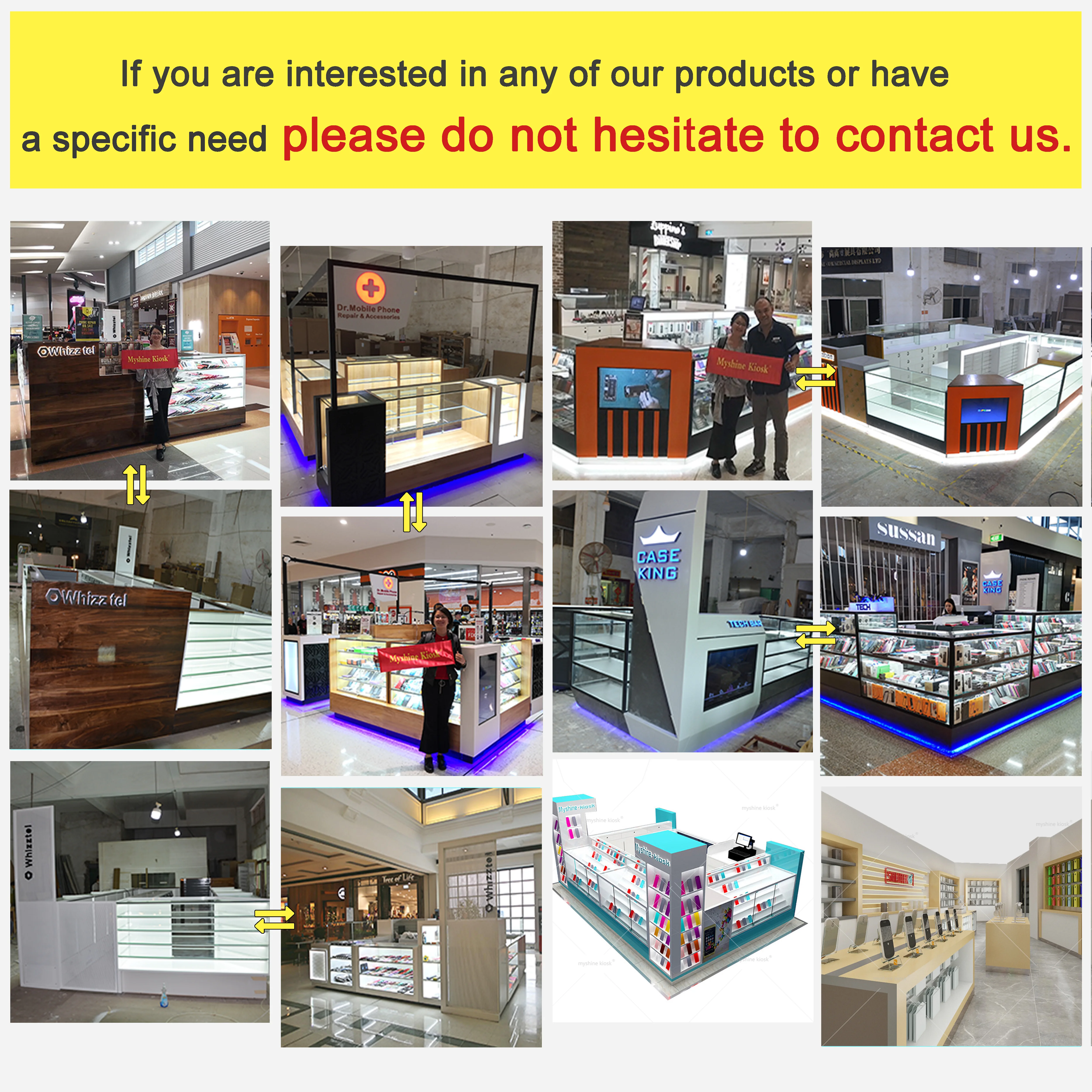 Myshine phone shop cell phone showcase display counter cellphone kiosk new type mobile phone repair kiosk