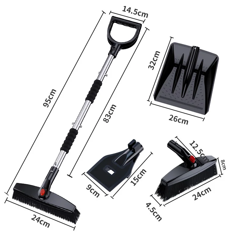 YumuQ 95*24*14 Ice Scrapers 2 in 1 for Car and Snow, Extendable Brush with Foam Grip and 180 Degree Pivoting Head