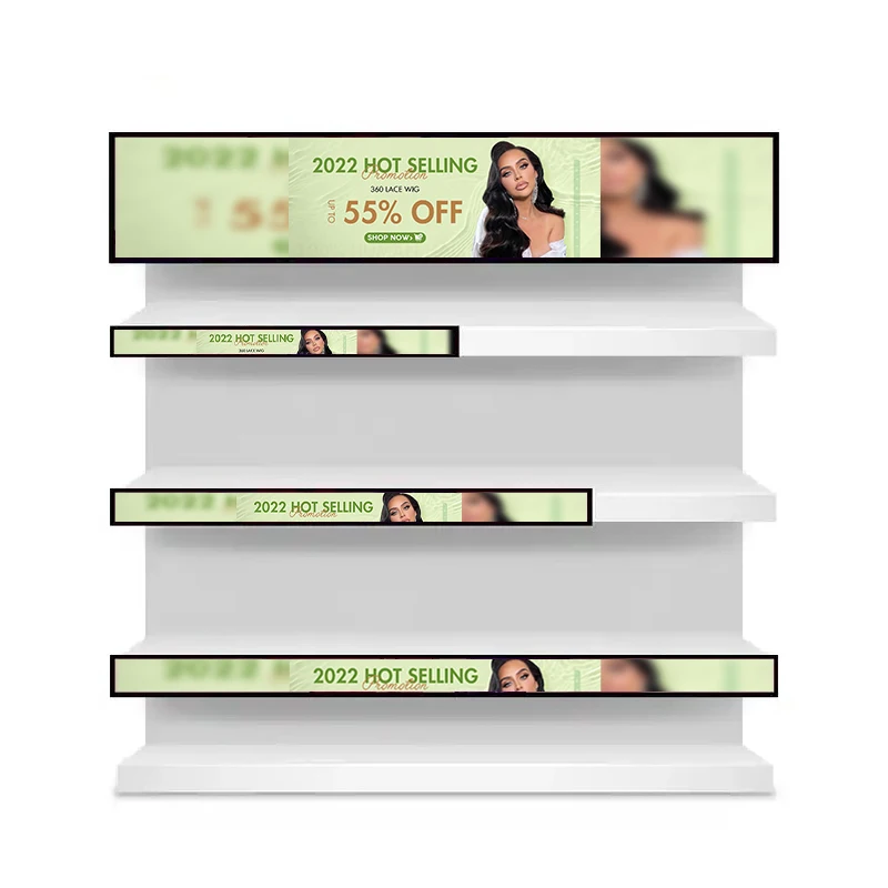 Ultra wide strip advertising screen android Infrared touch stretched bar type lcd display for supermarket retail shelf