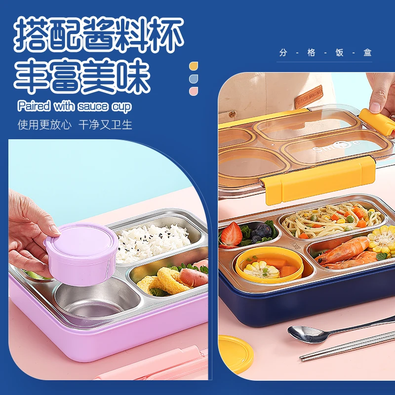 2024 new Food Grade Quality 900+150ml tiffin Stainless Steel Insulated Bento Lunch Box With 4 Compartments with bowl