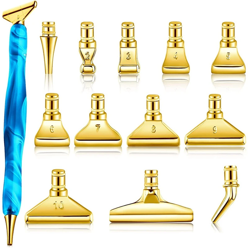 Resin Diamond Painting Pen Eco-friendly Alloy Replacement 12 Pieces Pen Heads Multi Placers Point Drill Pens DIY Nail Art Tool