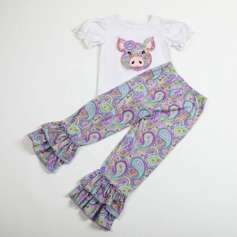 Puresun custom designs wholesale spring baby clothing bee flowers knit print girls romper with bow tie strap