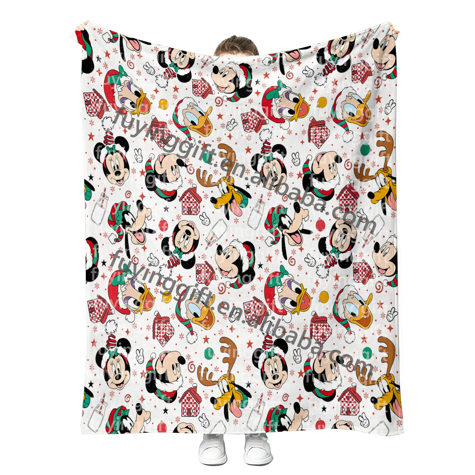 Wholesale Luxury Cartoon Mouse Minky Flannel Blanket Full Size 150 x 200 cm Christmas Blankets Gifts for Family and Friends