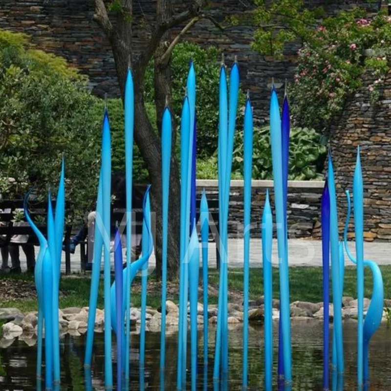 Modern creative park garden decoration creek pool decoration blue color murano glass sculpture fountain art decor glass
