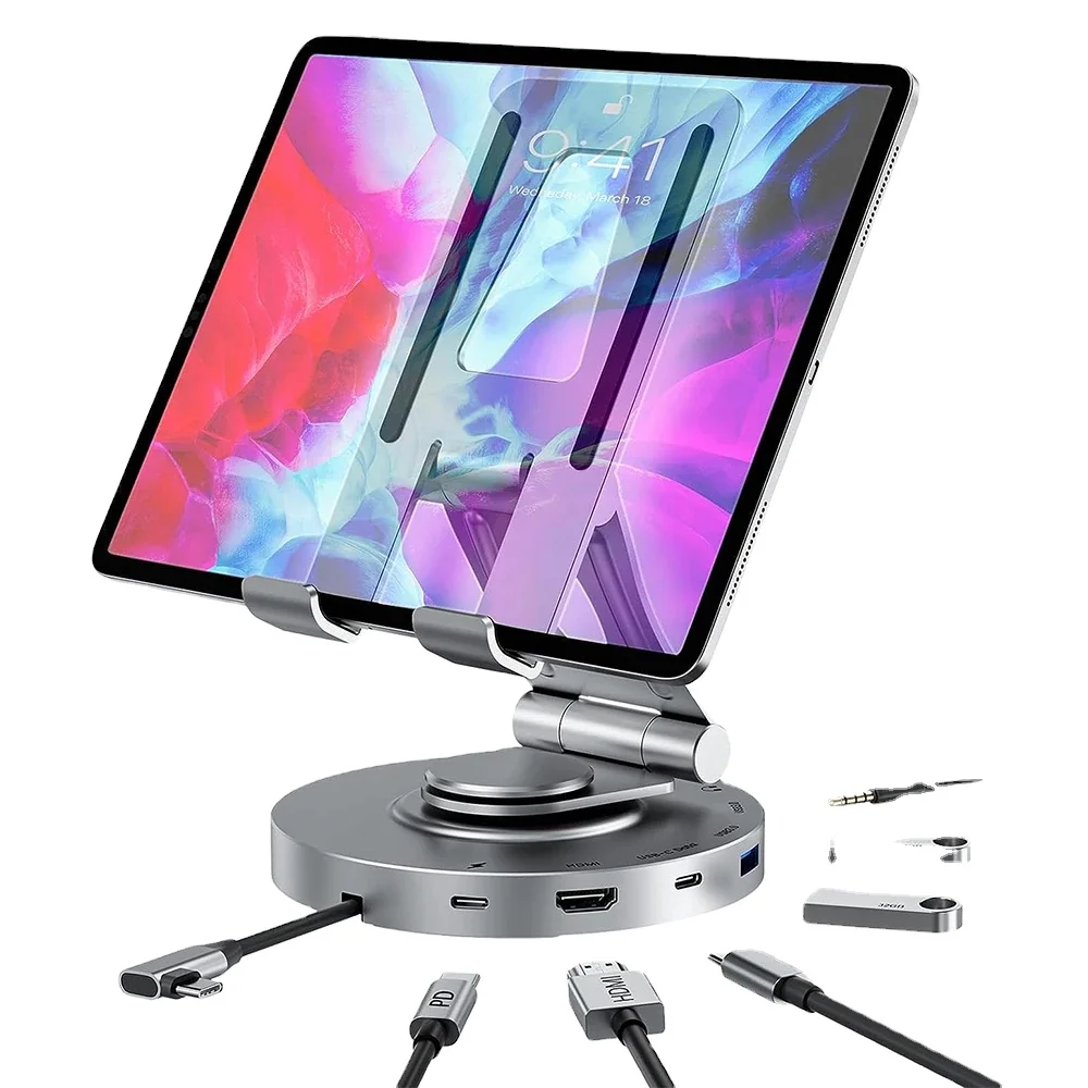 hot selling Tablet Laptop Stand  Aluminum Alloy   Rotating Bracket Usbc Purn 8 In 1 Type C Hub
