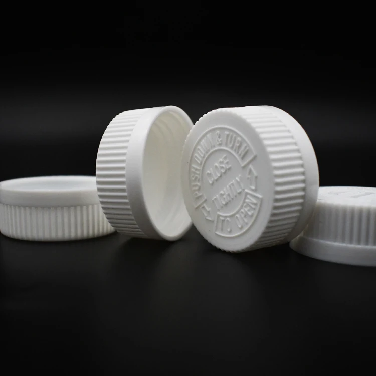 Custom 38mm White Plastic PP Child Resistant Caps Lids for Liquid medicine pill Pesticide bottle Gummies storage