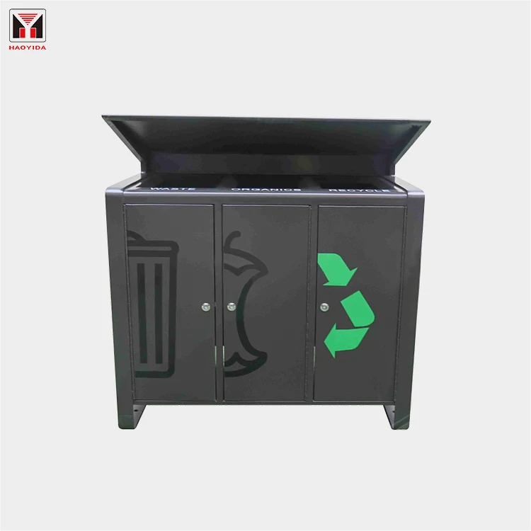 Factory Wholesale Commercial Street Waste Bin Outdoor Metal 3 In 1 Dustbin