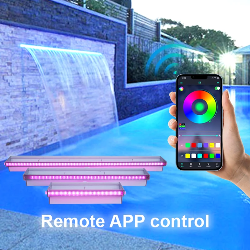 RGB LED Outdoor Garden Ornaments Wall-mounted Swimming Pool Fountain Waterfall Feature