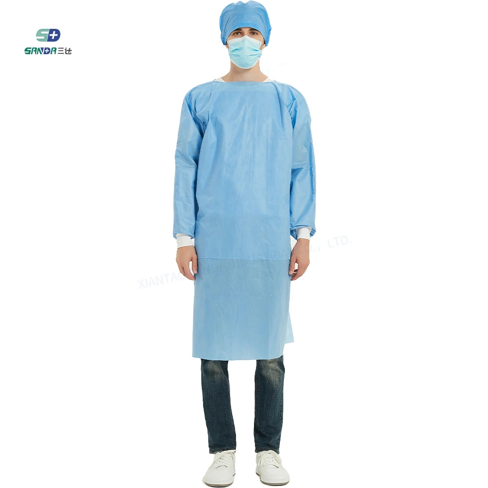 Wholesale 30Gsm 45Gsm 65Gsm Waterproof Apron Gowns White/Blue Level 2 Disposable Isolation Gown