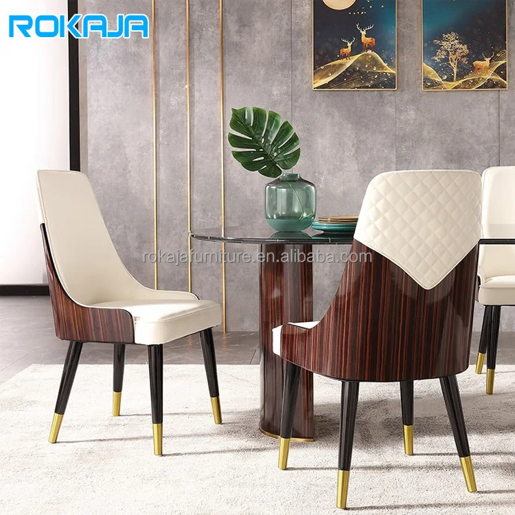 Luxury Restaurant Chairs Glossy Lacquer Back White Leather Backrest Dining Chairs Restaurant Hotel Living Room High Back Chairs
