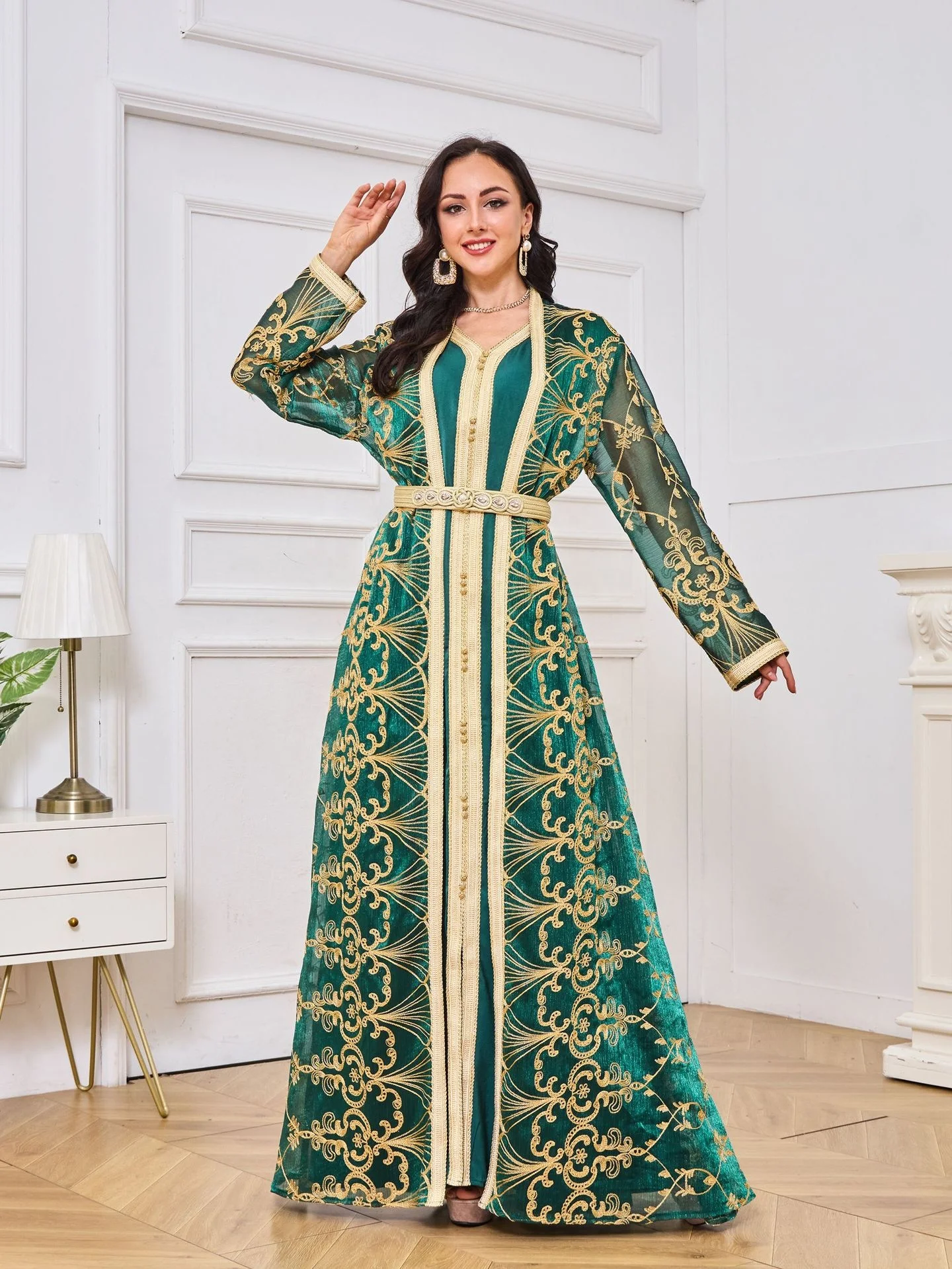 Eid Arabic Women Elegant Muslim Abaya Dubai Islamic Two Pieces Set Dress Luxury Green Turkey Moroccan Modest Long maxi dress