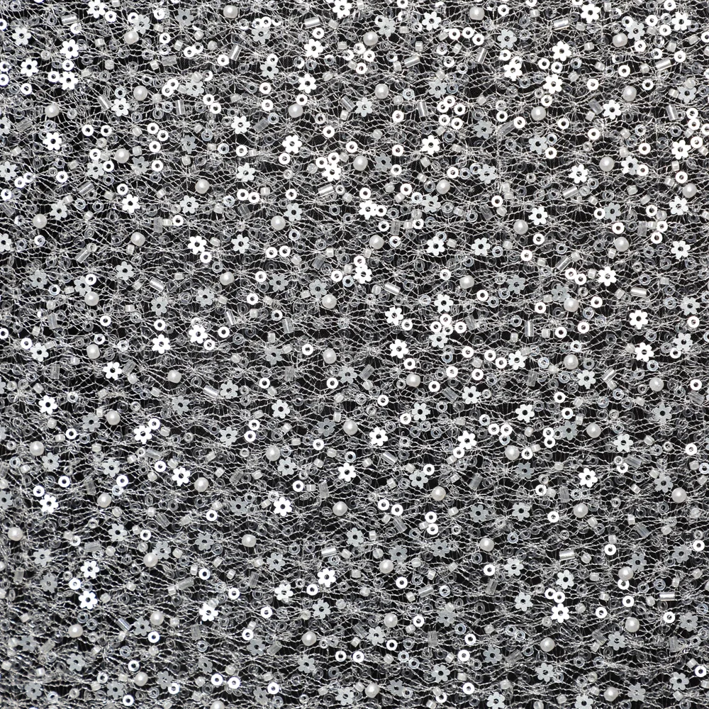 Yanzi Custom Pearl Flower Sequin Embroidery Bridal Wedding Fabric Heavy Dubai Embroidery Beaded Lace by the Yard