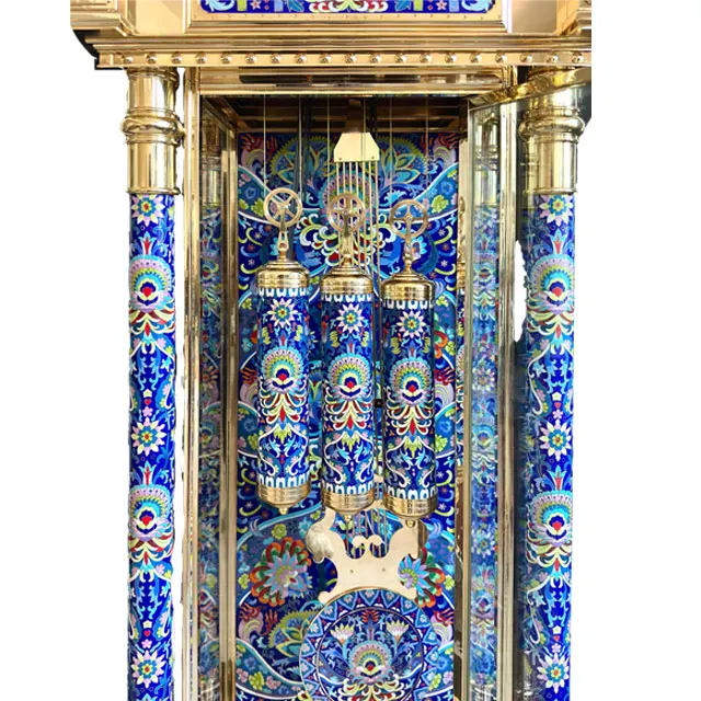 Luxury antique cloisonne floor bell pendulum gold-plated copper classical exquisite floral pattern enamel floor clock