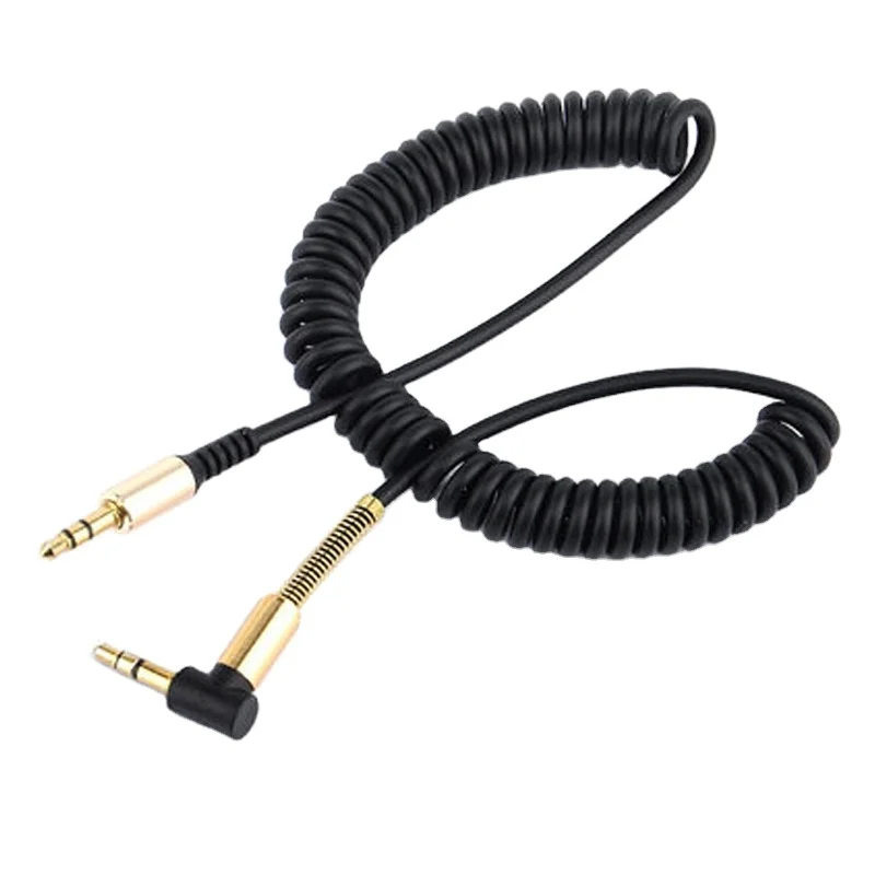 Wholesale 3.5mm Metal Head Stereo Spring Audio Aux Cable Gold Plated Coaxial PVC Male Male Car Audio Extension Cable