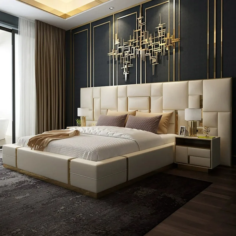 Bedroom Furniture Set Modern White Super Headboard Platform Classic Luxury Bed Room Frame Queen King Size Bed Frame Luxury Set