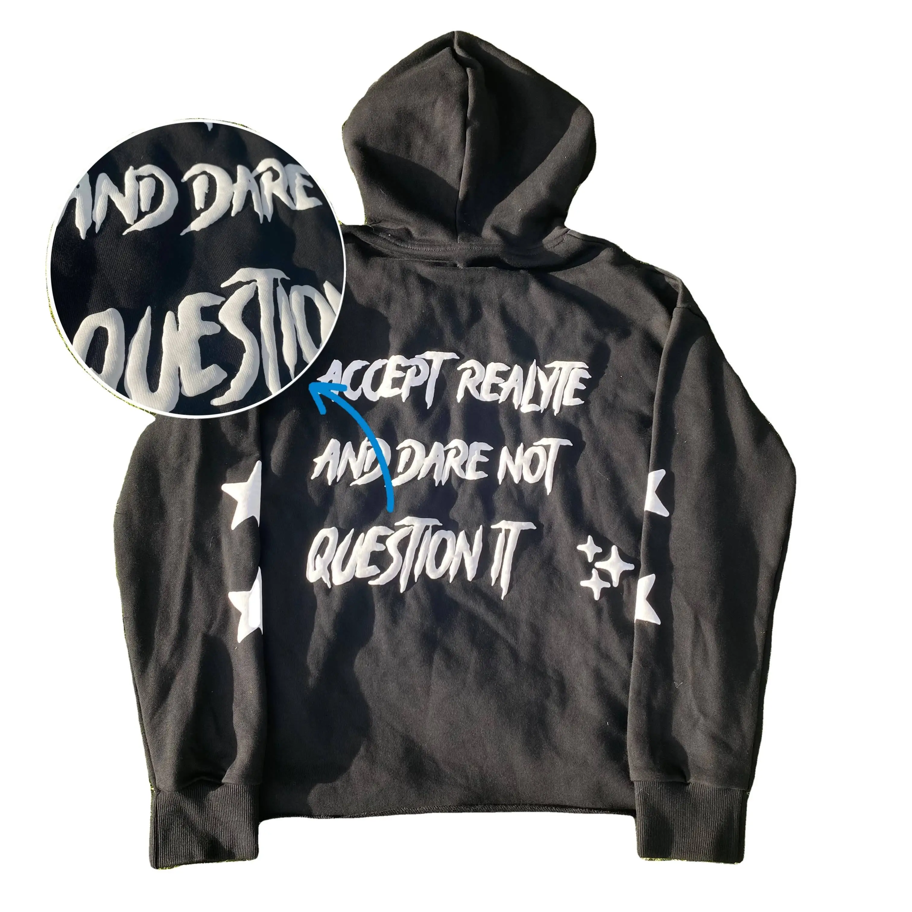 Custom Logo Heavyweight 450 GSM No String Raw Hem Hoodie Oversized 100% Cotton Graphic 3D Puff Printing Cropped Hoodie