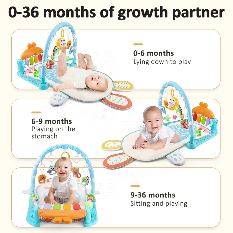 Zhorya multifunction musical activity play gym mat early educational rabbit shape baby piano crawling mat