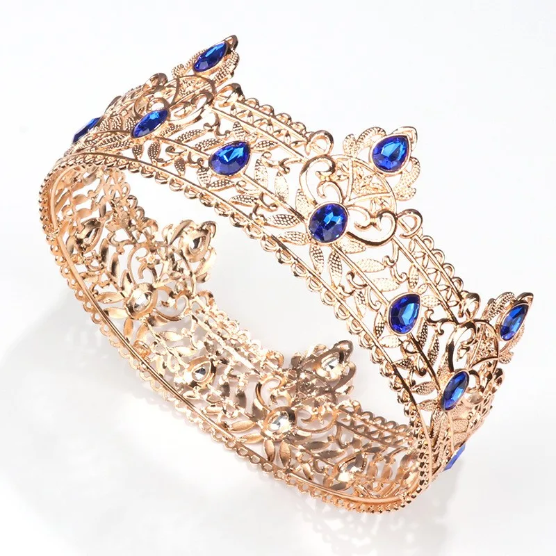 Golden Men Round Crown Royal King Crowned Hoods Color Crystal Crown Prince