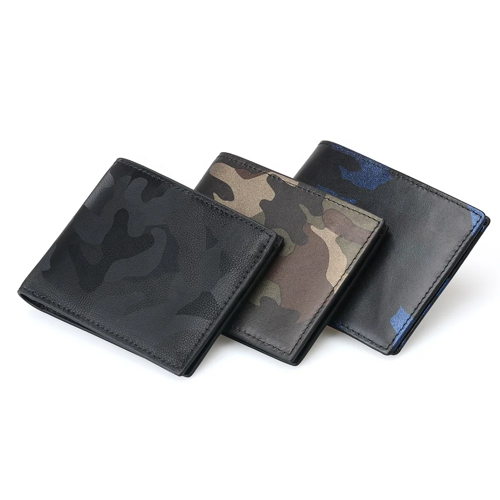 Factory Price Custom Camouflage Color Genuine Leather Luxury Slim Wallets Card Holder For Men