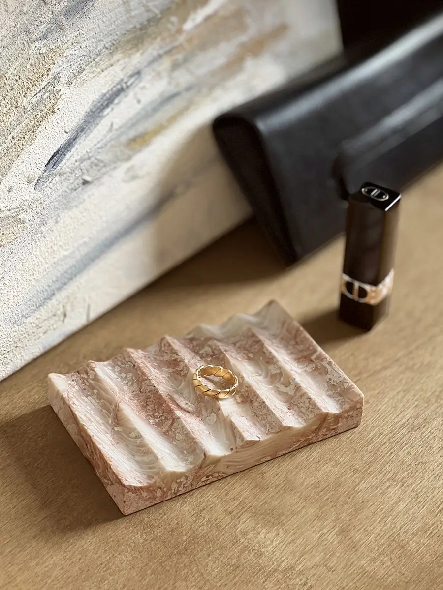 stonekocc Creative Wave Soap Holder Scalloped Marble Stone Travertine Dish Soap Box Storage Wash Basin Bathroom Accessories