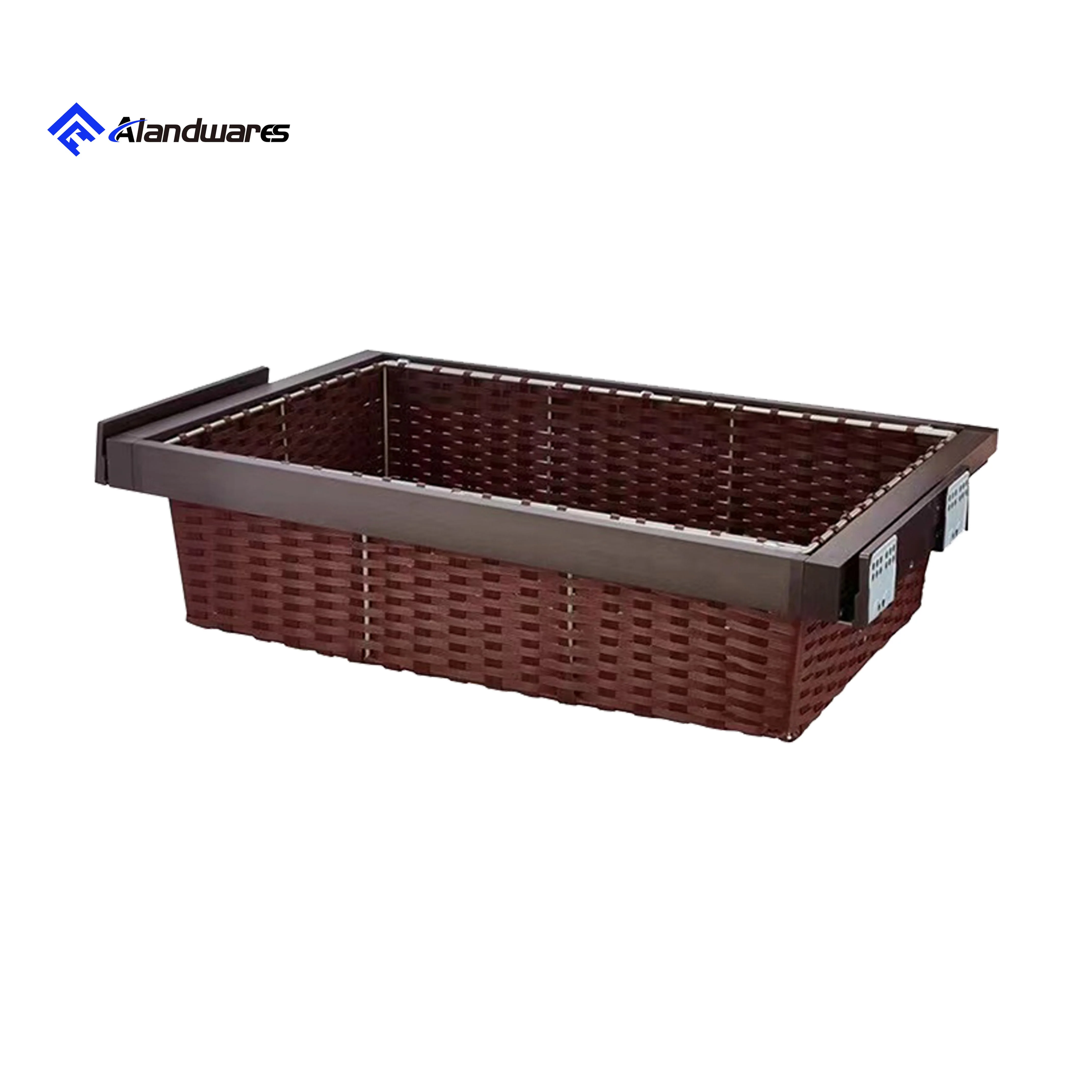 Closet System Wardrobe Organizer for Clothes with Metal Frame Handwoven PP Rattan Storage Tray Mocha Wicker Basket