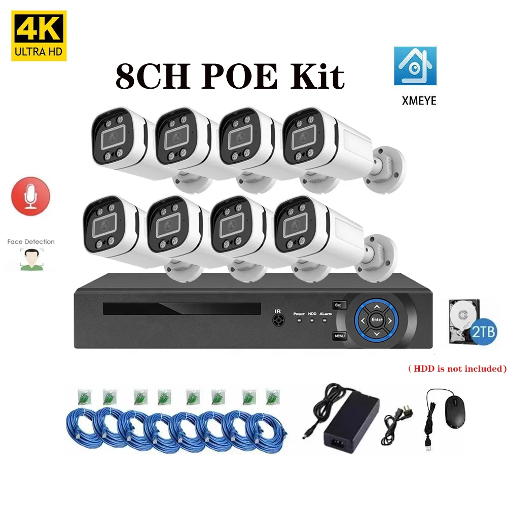 4K POE IP CCTV камера с аудио комплект 8CH 8MP системы скрытого видеонаблюдения XMeye Pro пуля Сетевая NVR