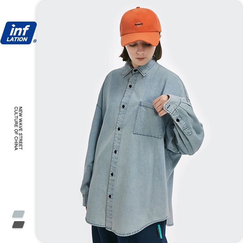 
In Stock Vintage Washed Jeans Shirt Streetwear Loose Casual All-match Retro Washed Shirt Men 