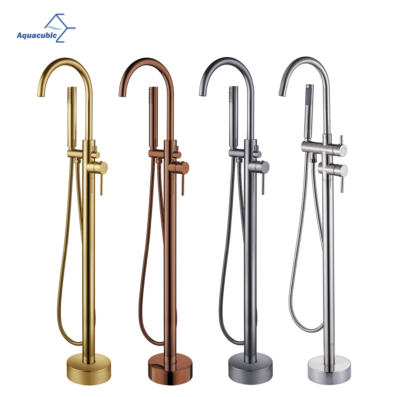 Aquacubic Gold Bathroom Bathtub Faucet Hot Cold Freestanding Bath Tub Faucet