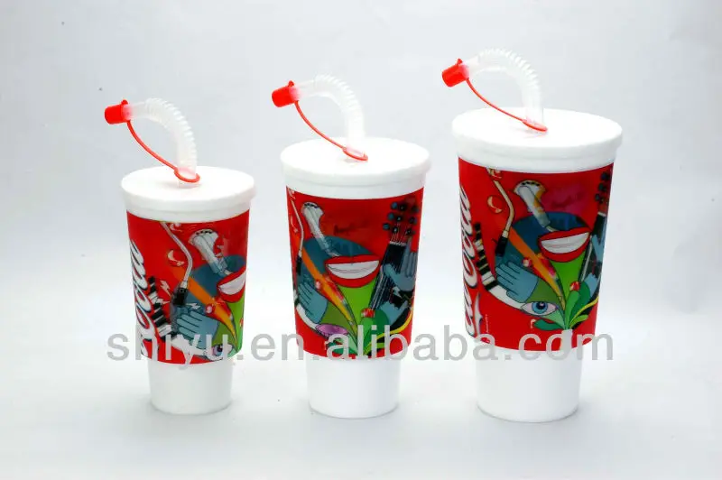 Gold supplier SY658A 450ml wholesale cheap reusable beverage advertising drinking promotion plastic cup with straw